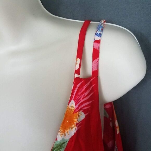 Tiki Palm Medium Red Sleeveless Floral Pull On Shift Dress Rayon Knee Length M - Picture 10 of 16